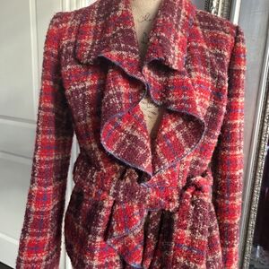 Tabitha For Anthropologie Plaid Ruffle Front Blazer Size 6